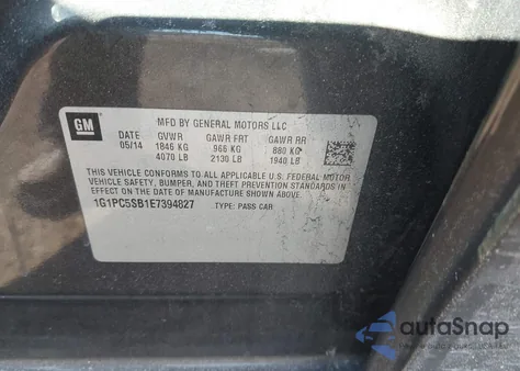 2014 Chevrolet Cruze 1Lt Auto from USA, damaged, VIN 1G1PC5SB1E7394827